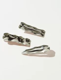 Lucky Brand high shine hammered barrette set silver*WOMEN Hair Accessories