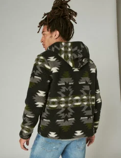 Lucky Brand hi-pile half zip camo hoodie black multi*MEN Activewear
