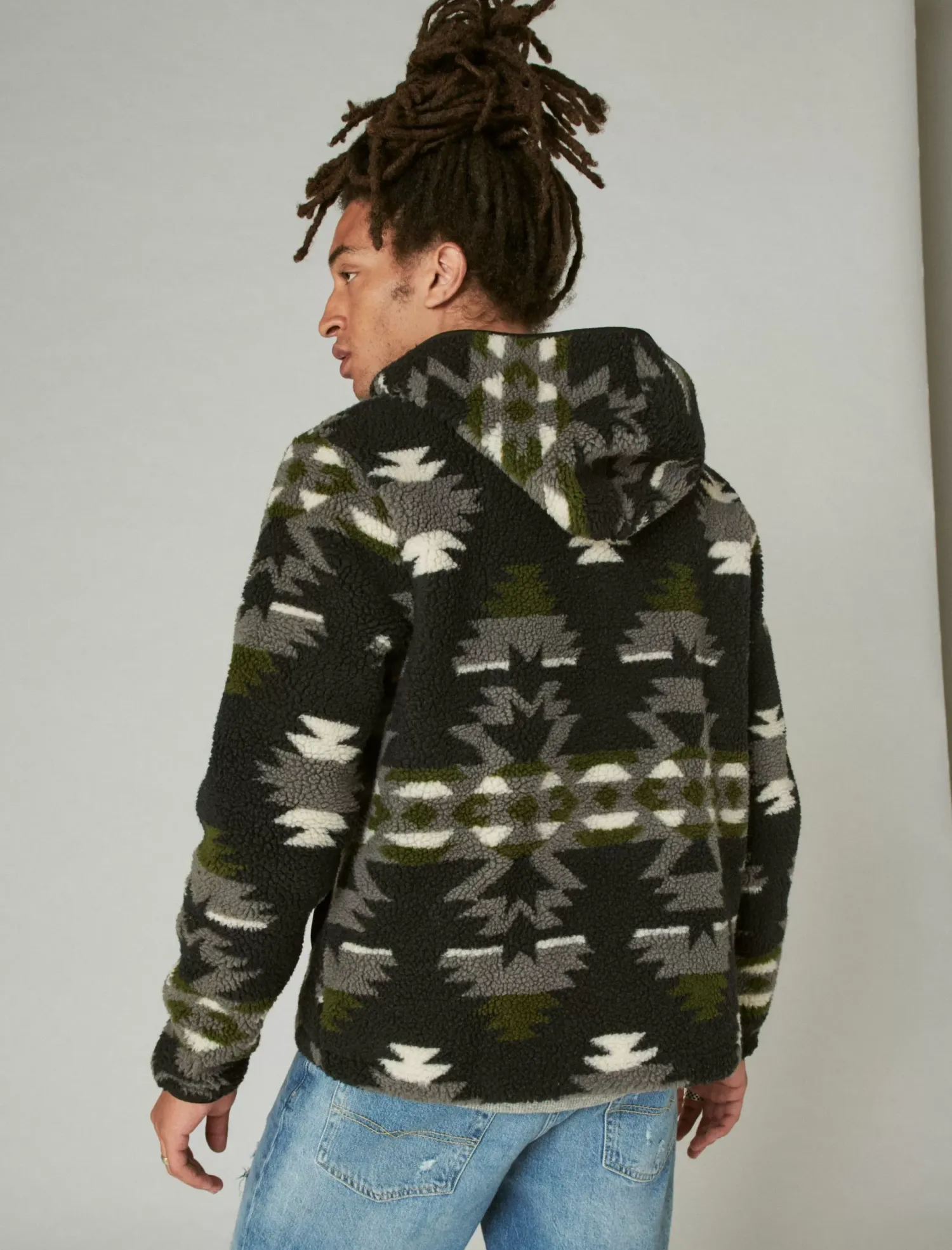 Lucky Brand hi-pile half zip camo hoodie black multi*MEN Activewear