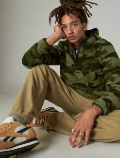 Lucky Brand hi-pile half zip camo hoodie camo (army colors)*MEN Activewear