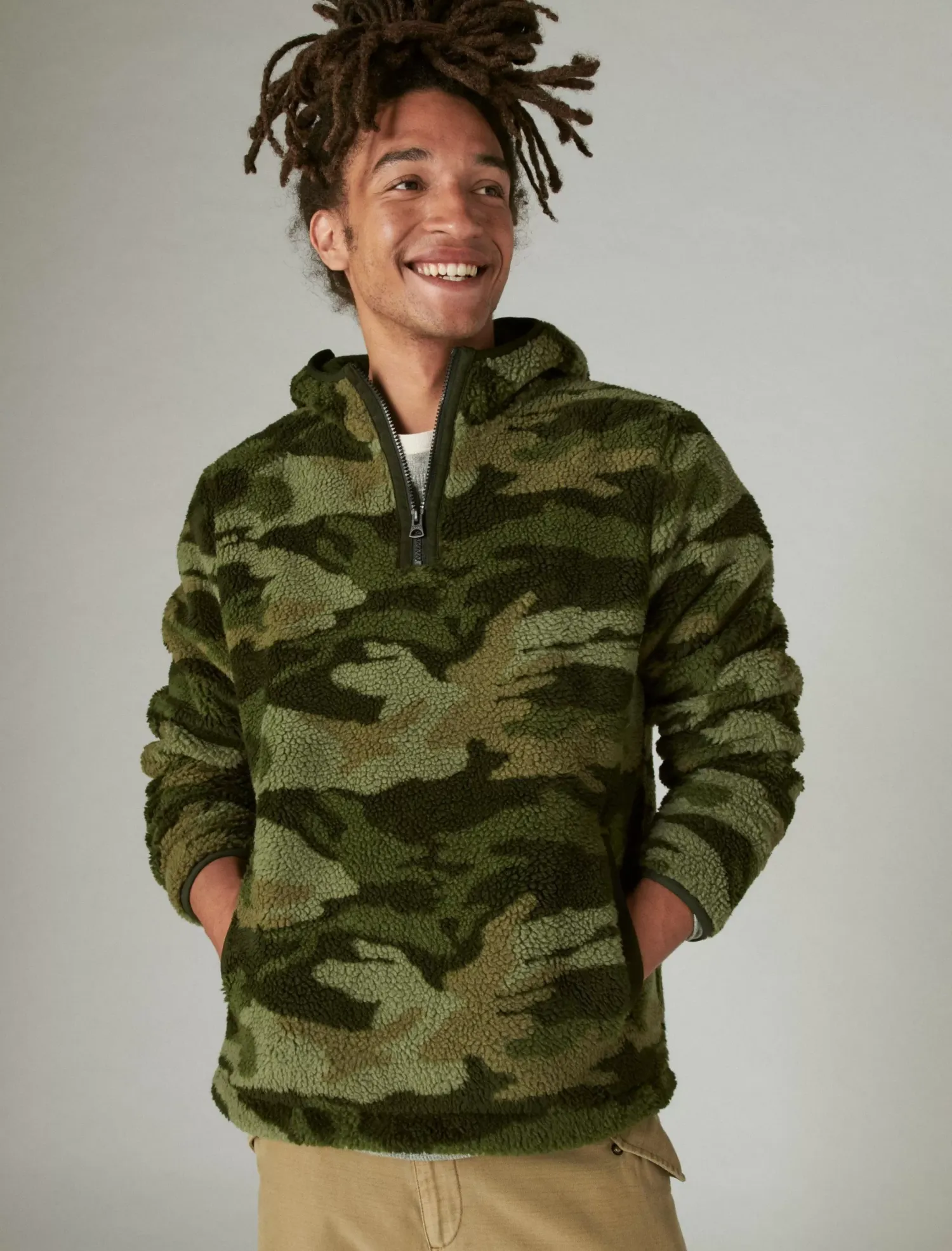 Lucky Brand hi-pile half zip camo hoodie camo (army colors)*MEN Activewear