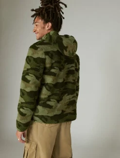 Lucky Brand hi-pile half zip camo hoodie camo (army colors)*MEN Activewear