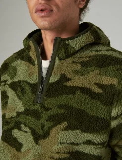 Lucky Brand hi-pile half zip camo hoodie camo (army colors)*MEN Activewear