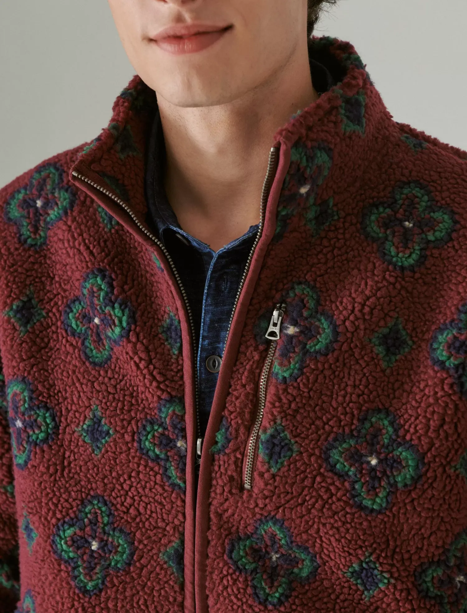 Lucky Brand hi-pile print full zip mock multi*MEN Activewear