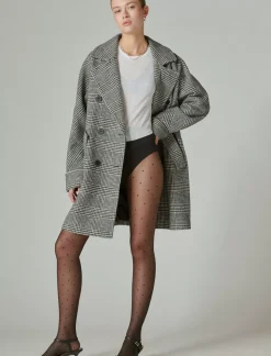 Lucky Brand houndstooth double-breasted coat grey plaid*WOMEN Jackets & Outerwear