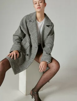 Lucky Brand houndstooth double-breasted coat grey plaid*WOMEN Jackets & Outerwear