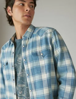Lucky Brand western long sleeve shirt indigo plaid*MEN Button-Downs