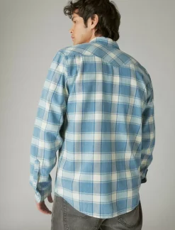 Lucky Brand western long sleeve shirt indigo plaid*MEN Button-Downs