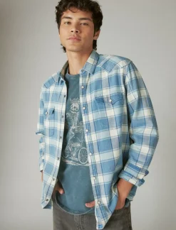Lucky Brand western long sleeve shirt indigo plaid*MEN Button-Downs