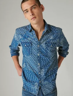 Lucky Brand indigo printed western long sleeve shirt indigo bandana*MEN Button-Downs