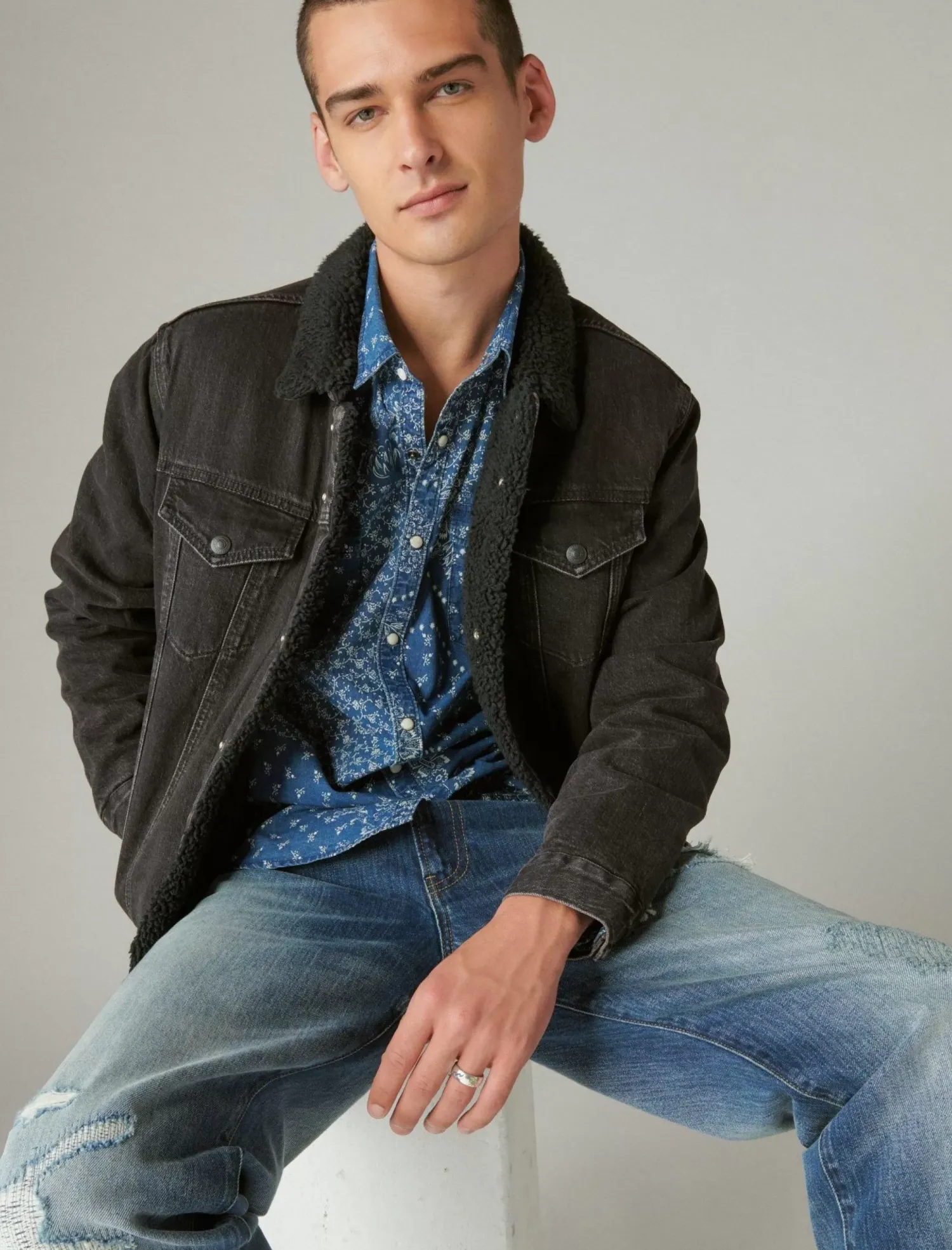 Lucky Brand indigo printed western long sleeve shirt indigo bandana*MEN Button-Downs