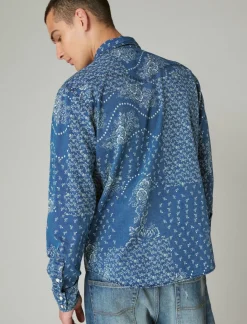 Lucky Brand indigo printed western long sleeve shirt indigo bandana*MEN Button-Downs