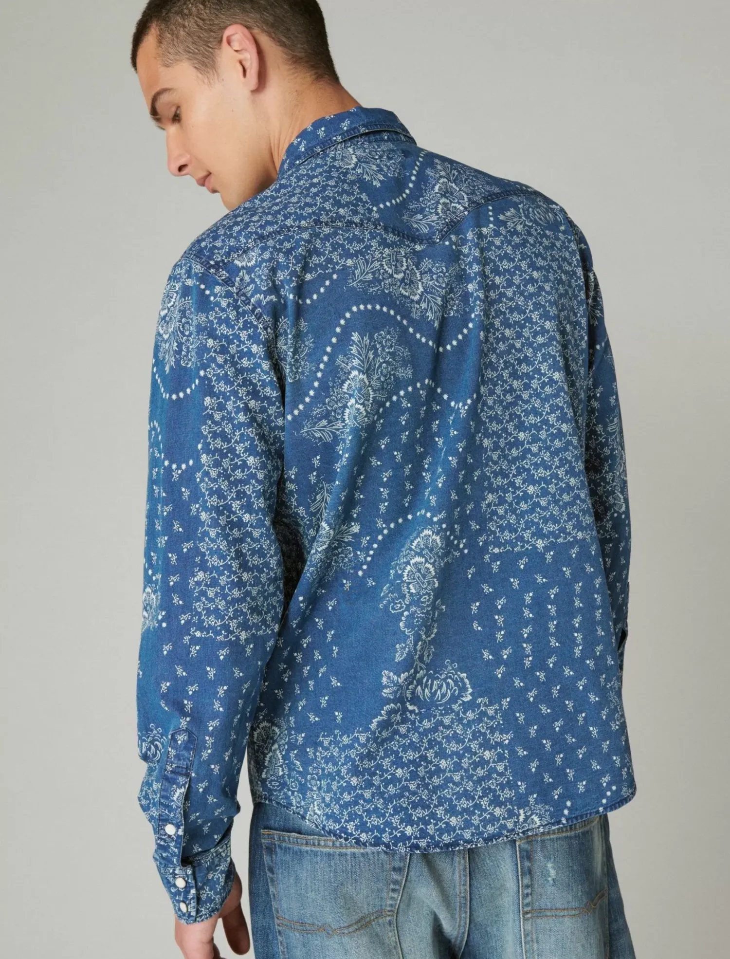 Lucky Brand indigo printed western long sleeve shirt indigo bandana*MEN Button-Downs