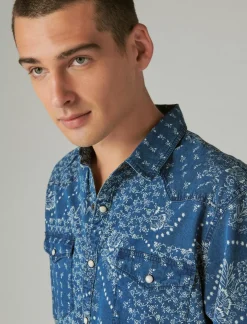 Lucky Brand indigo printed western long sleeve shirt indigo bandana*MEN Button-Downs