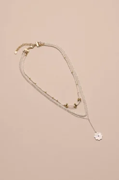 Lucky Brand inlay daisy beaded layer neck two tone*WOMEN Jewelry