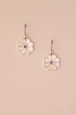 Lucky Brand inlay daisy stone drop silver*WOMEN Jewelry