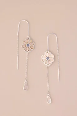 Lucky Brand inlay daisy stone threader silver*WOMEN Jewelry