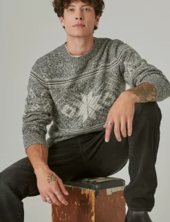 Lucky Brand intarsia crew neck sweater charcoal combo*MEN Sweaters