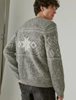 Lucky Brand intarsia crew neck sweater charcoal combo*MEN Sweaters
