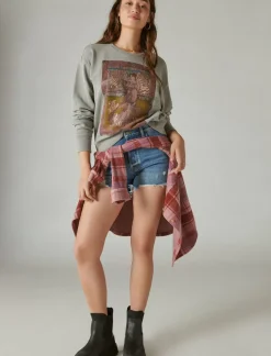 Lucky Brand janis joplin poster pullover heather grey*WOMEN Activewear