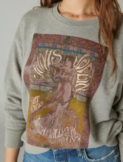 Lucky Brand janis joplin poster pullover heather grey*WOMEN Activewear