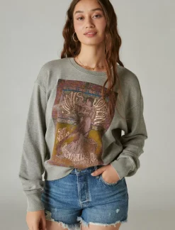 Lucky Brand janis joplin poster pullover heather grey*WOMEN Activewear