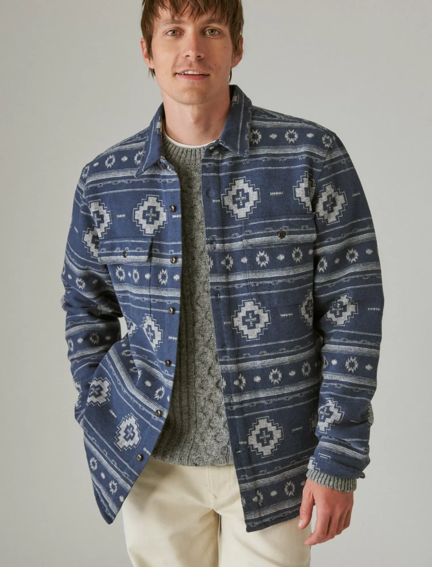 Lucky Brand jaquard utility long sleeve shirt blue grey*MEN Button-Downs