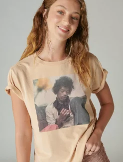 Lucky Brand jimi hendrix photo boyfriend tee toasted almond*WOMEN Graphic Tees