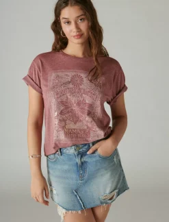 Lucky Brand journey within boyfriend tee burgundy*WOMEN Graphic Tees
