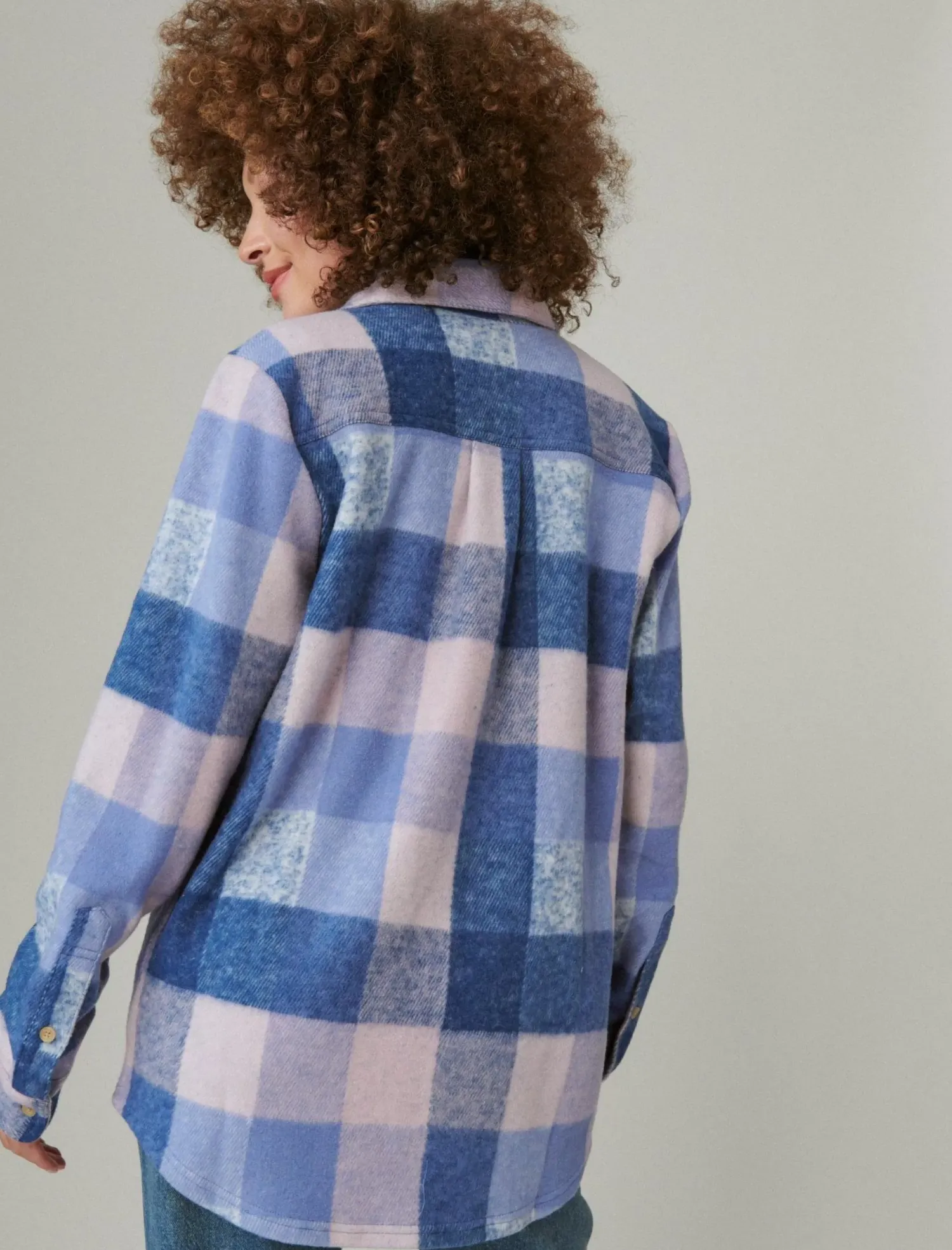 Lucky Brand knit shirt jacket blue plaid*WOMEN Knit Tops