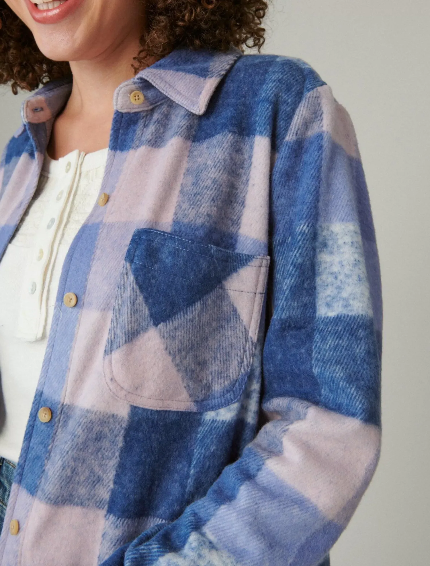 Lucky Brand knit shirt jacket blue plaid*WOMEN Knit Tops