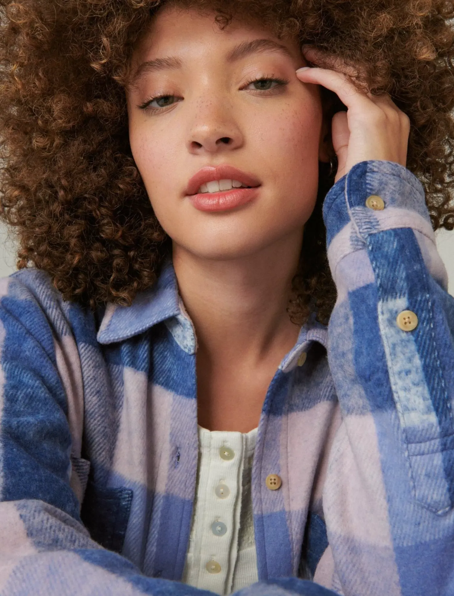 Lucky Brand knit shirt jacket blue plaid*WOMEN Knit Tops