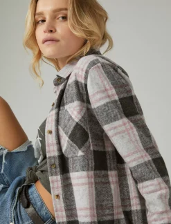 Lucky Brand knit shirt jacket black plaid*WOMEN Knit Tops