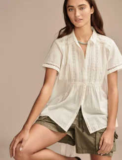 Lucky Brand lace button down shirt cloud dancer*WOMEN Blouses