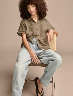 Lucky Brand lace button down shirt dusty olive*WOMEN Blouses