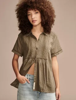 Lucky Brand lace button down shirt dusty olive*WOMEN Blouses