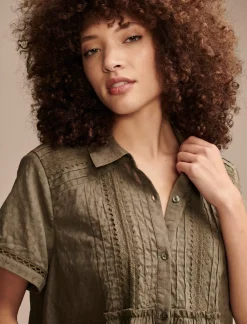 Lucky Brand lace button down shirt dusty olive*WOMEN Blouses