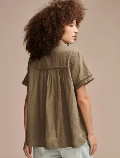 Lucky Brand lace button down shirt dusty olive*WOMEN Blouses