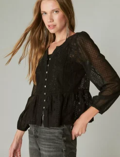Lucky Brand lace date night top caviar*WOMEN Blouses