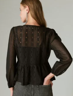 Lucky Brand lace date night top caviar*WOMEN Blouses