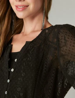 Lucky Brand lace date night top caviar*WOMEN Blouses