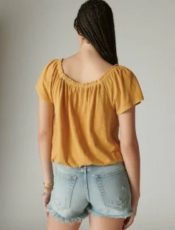 Lucky Brand lace peasant bubble top inca gold*WOMEN Knit Tops
