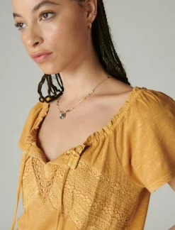 Lucky Brand lace peasant bubble top inca gold*WOMEN Knit Tops