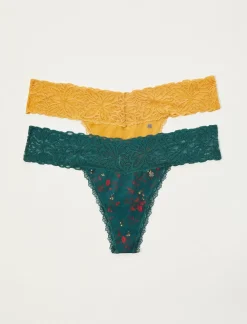 Lucky Brand lace thong 5 pk dark green*WOMEN Intimates & Sleepwear