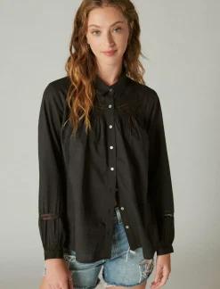 Lucky Brand lace trim button down shirt meteorite*WOMEN Blouses