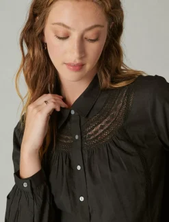 Lucky Brand lace trim button down shirt meteorite*WOMEN Blouses