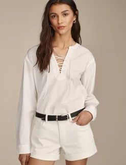 Lucky Brand lace up boyfriend shirt bright white*WOMEN Blouses