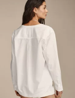Lucky Brand lace up boyfriend shirt bright white*WOMEN Blouses