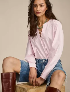 Lucky Brand lace up boyfriend shirt pink stripe*WOMEN Blouses