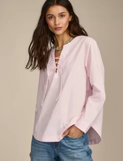 Lucky Brand lace up boyfriend shirt pink stripe*WOMEN Blouses